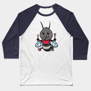 Cute Mosquito Holding Spoon And Fork Cartoon Baseball T-Shirt